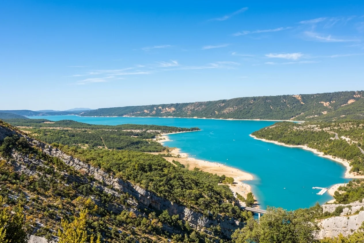 Le lac de Sainte-Croix et ses eaux turquoise, vu depuis les hauteurs du Verdon